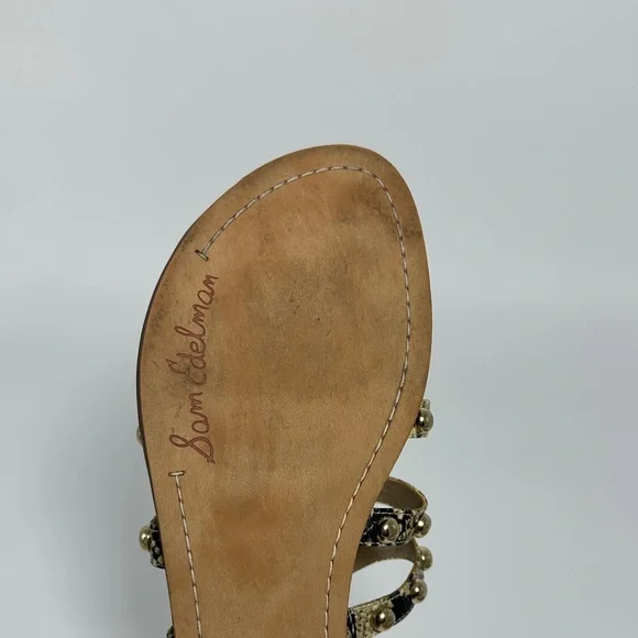 Sam Edelman Gold Studded Sandals Snake-Print Women’s SZ 9 Leather Strappy Flats - Picture 5 of 8